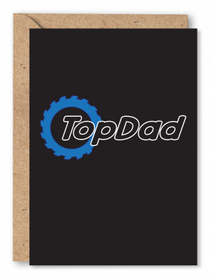 A Father’s Day card featuring the Top Gear logo on a black background and the text ‘Top Dad’